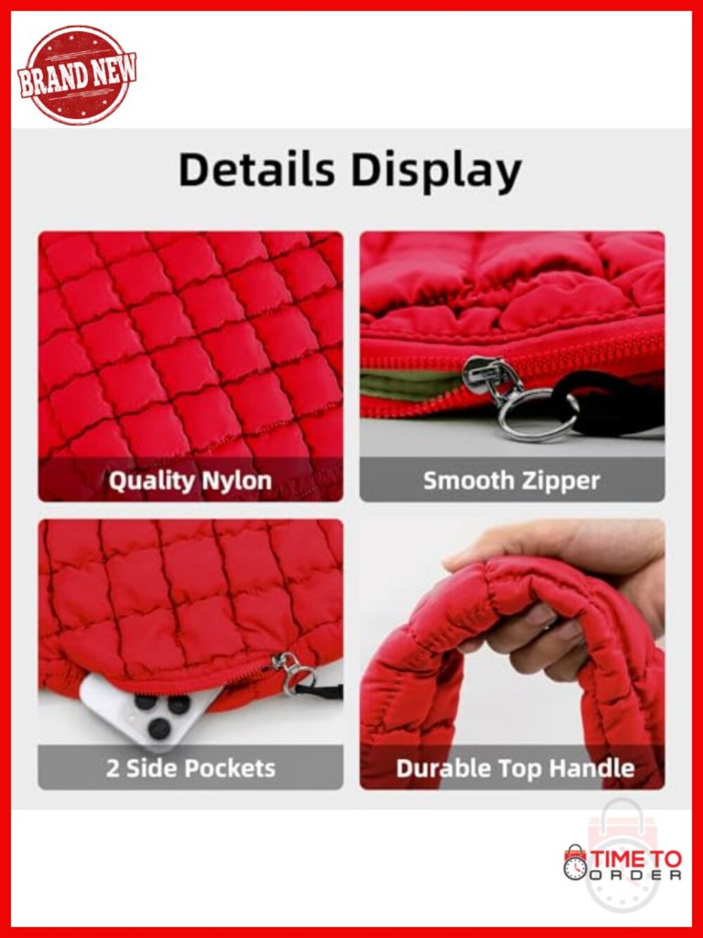 Large Quilted Puffer Tote Bag Crossbody Hobo Shoulder Bubble Bag with Multiple - Picture 4 of 6